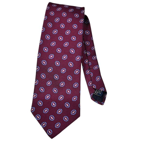 Vintage Brooks Brothers Neck Tie Burgundy Floral Repp Silk Classic Preppy USA - Picture 1 of 9